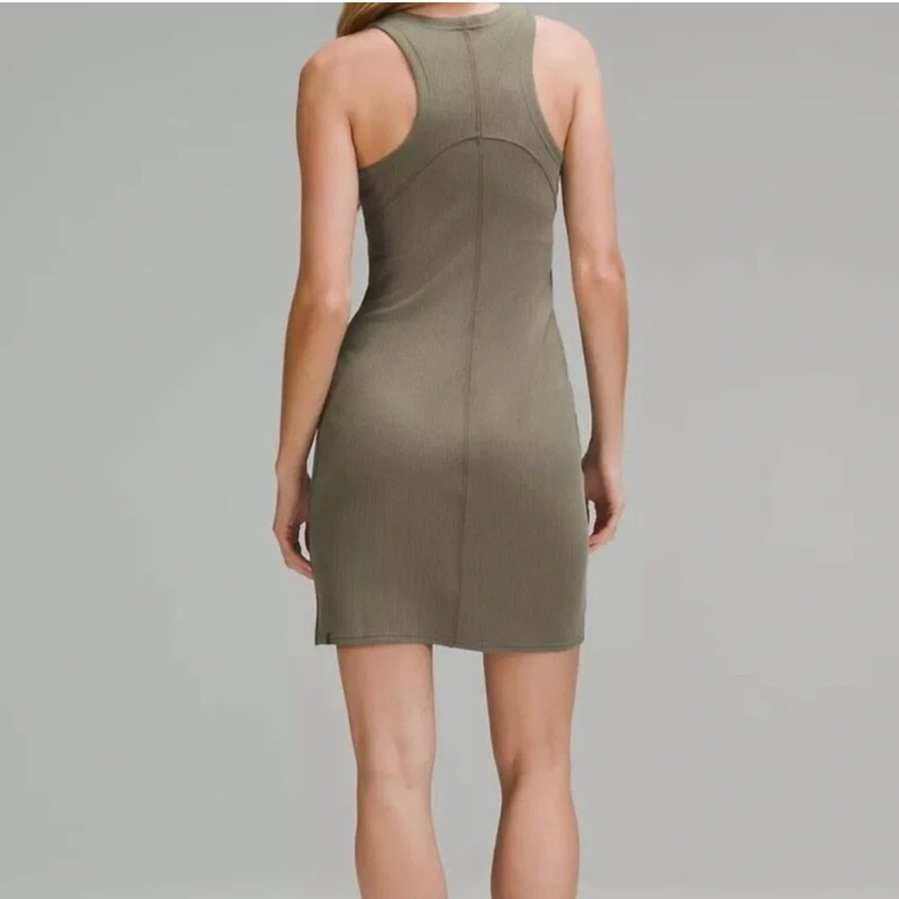 Lululemon Ribbed Softstreme Slim-Fit Tank Dress 8 Green Athleisure Casual Mini - Picture 2 of 10